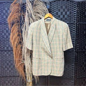 Harold’s Vintage Window Pane Khaki & Pink shirt sleeved blazer size vintage 4